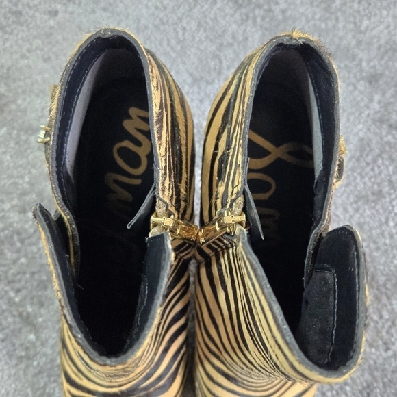 Sam Edelman Fiora Zebra Print Black Tan Genuine Cow Hair Booties Inner Zippers - Picture 3 of 12